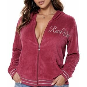 Vintage RocaWear Y2K Pink Velour Hoodie Pink Logo Streetwear Women Plus Size 2X